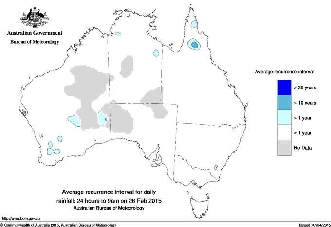 Australian daily rainfall average recurrence interval maps