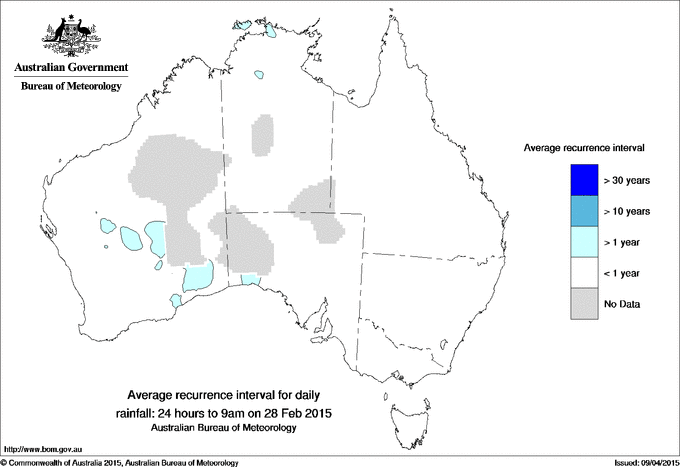 Australian daily rainfall average recurrence interval maps