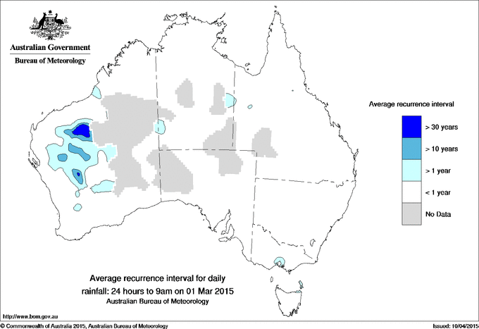 Australian daily rainfall average recurrence interval maps