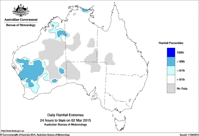 Australian daily rainfall extreme area maps