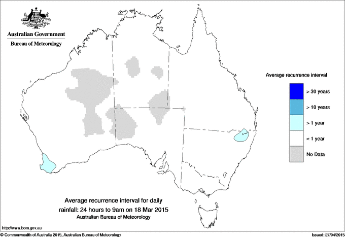 Australian daily rainfall average recurrence interval maps
