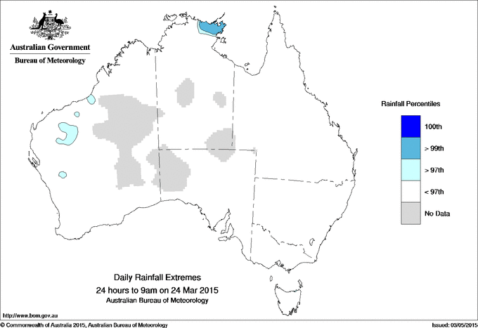 Australian daily rainfall extreme area maps