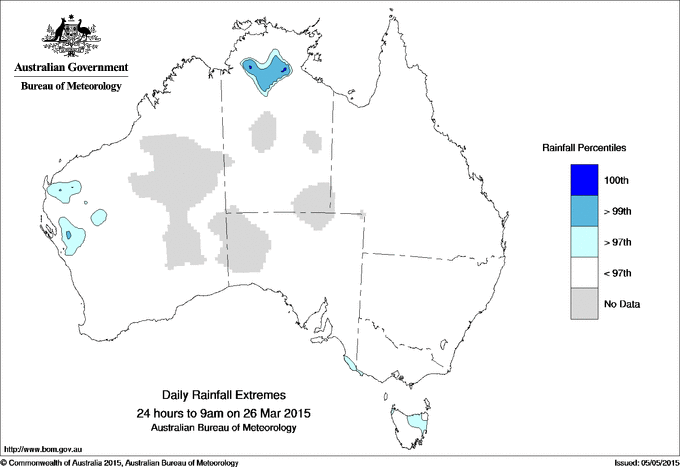 Australian daily rainfall extreme area maps