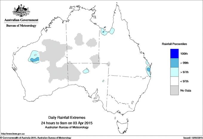 Australian daily rainfall extreme area maps
