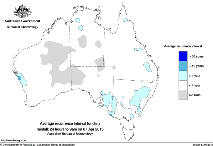 Australian daily rainfall average recurrence interval maps
