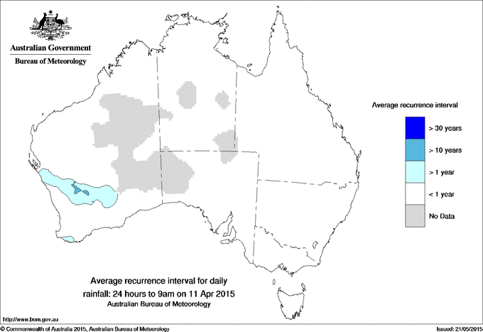 Australian daily rainfall average recurrence interval maps