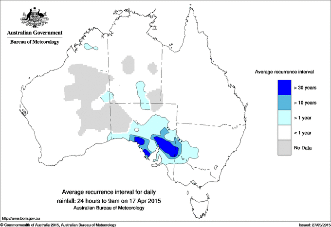 Australian daily rainfall average recurrence interval maps