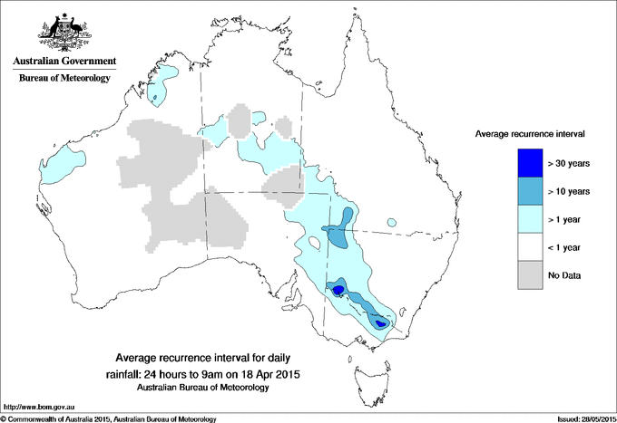 Australian daily rainfall average recurrence interval maps