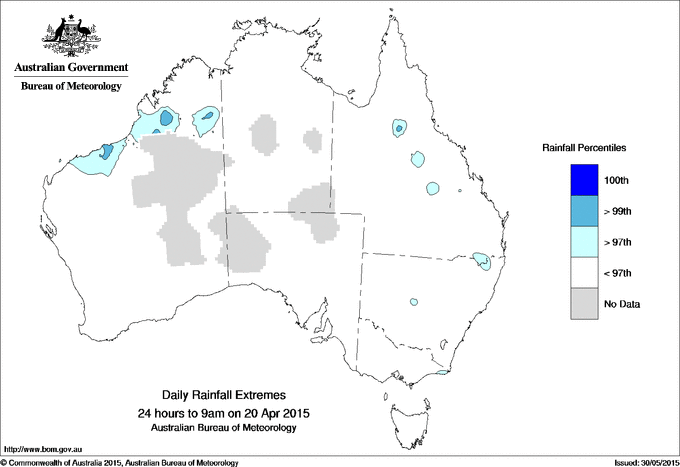 Australian daily rainfall extreme area maps