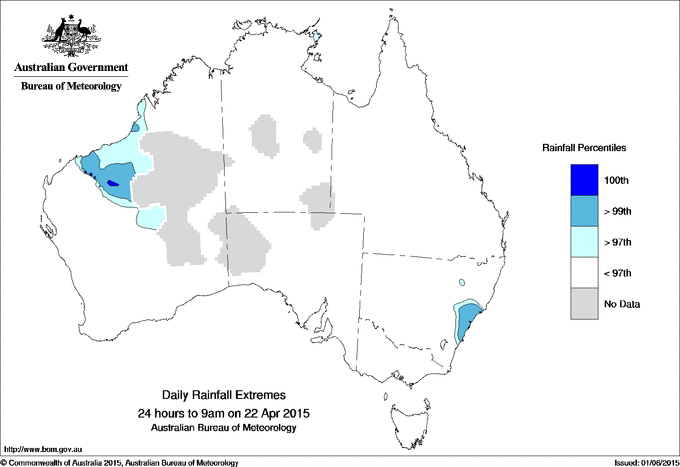 Australian daily rainfall extreme area maps