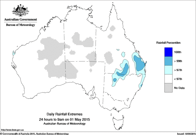 Australian daily rainfall extreme area maps