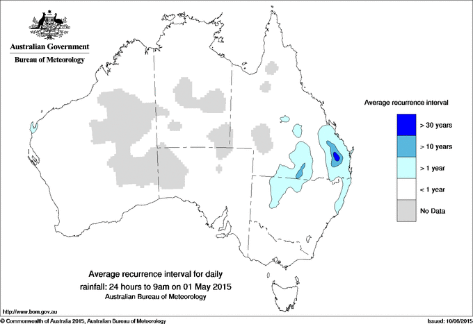 Australian daily rainfall average recurrence interval maps