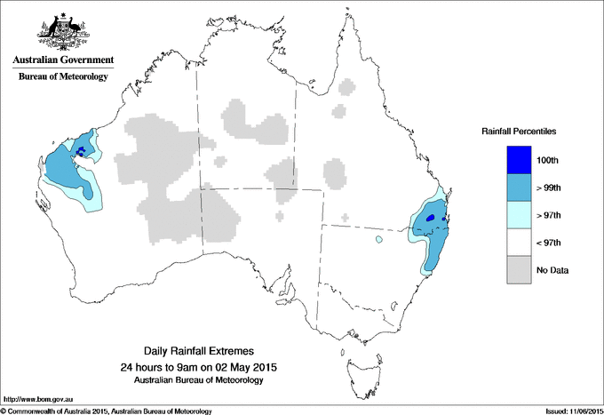 Australian daily rainfall extreme area maps