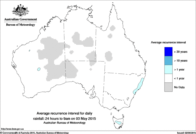 Australian daily rainfall average recurrence interval maps