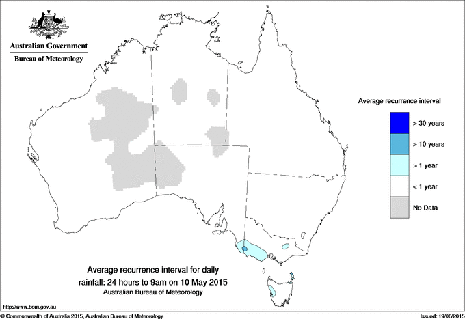 Australian daily rainfall average recurrence interval maps