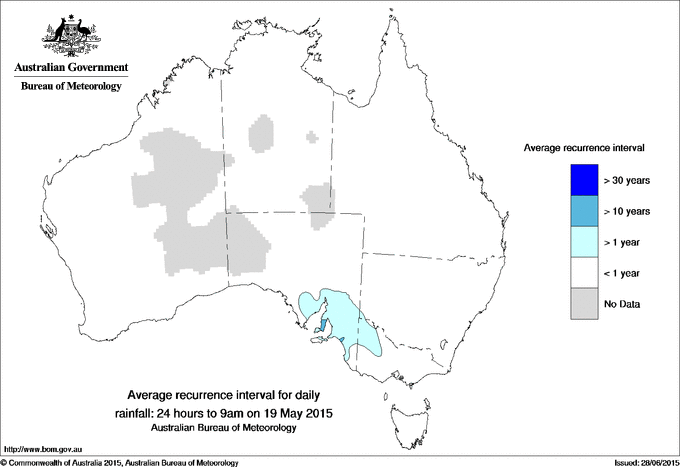 Australian daily rainfall average recurrence interval maps