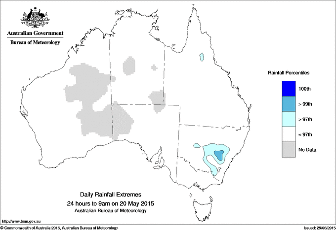 Australian daily rainfall extreme area maps