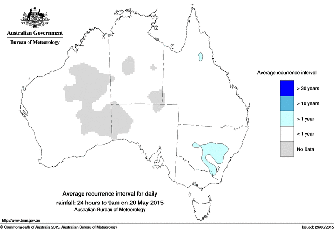Australian daily rainfall average recurrence interval maps