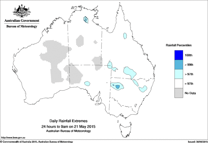 Australian daily rainfall extreme area maps