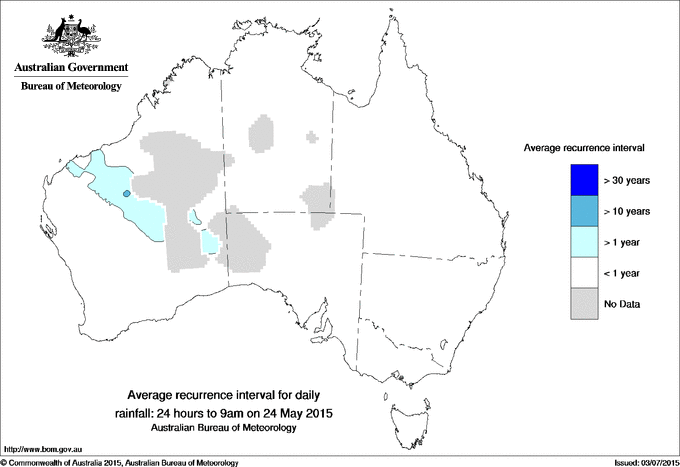 Australian daily rainfall average recurrence interval maps