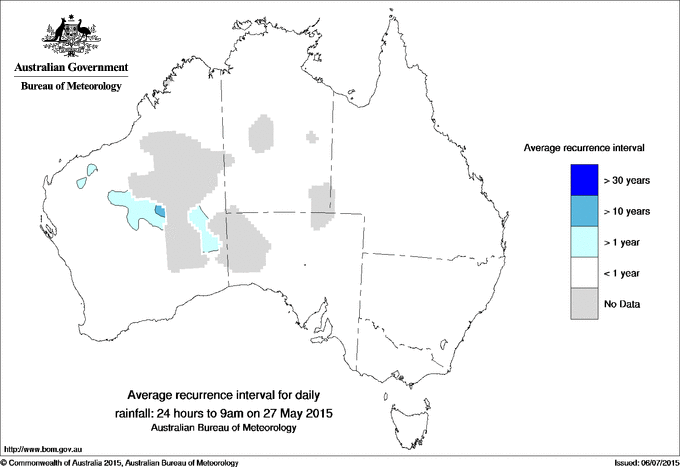 Australian daily rainfall average recurrence interval maps
