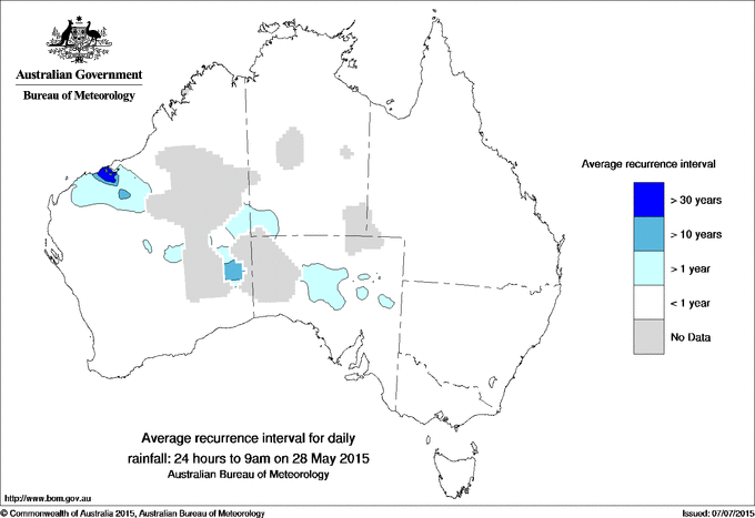Australian daily rainfall average recurrence interval maps