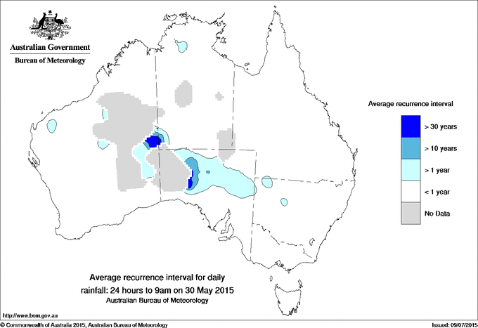Australian daily rainfall average recurrence interval maps