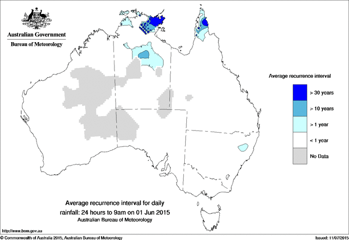 Australian daily rainfall average recurrence interval maps