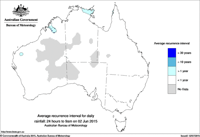 Australian daily rainfall average recurrence interval maps