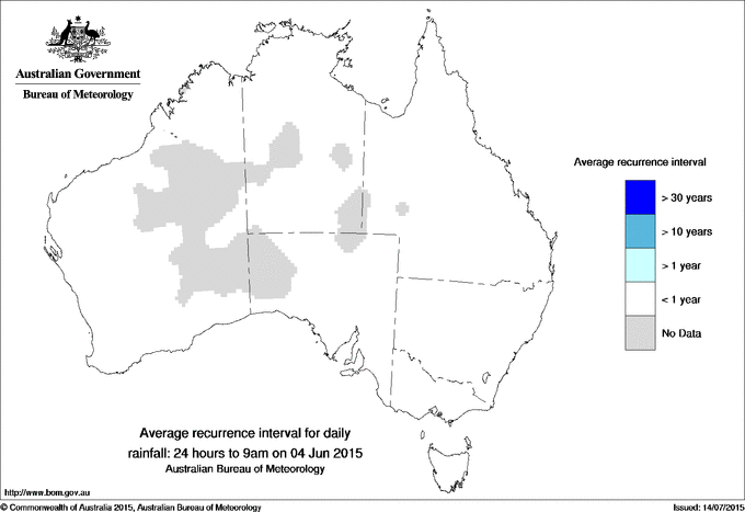 Australian daily rainfall average recurrence interval maps