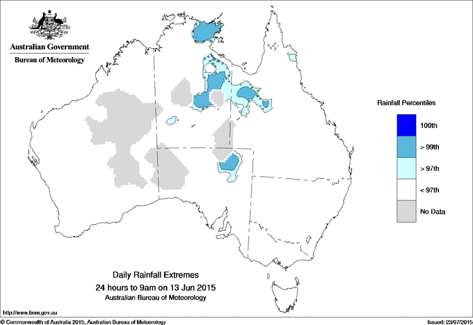 Australian daily rainfall extreme area maps