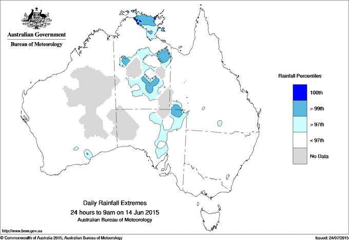 Australian daily rainfall extreme area maps