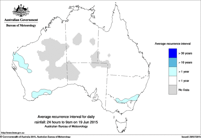 Australian daily rainfall average recurrence interval maps