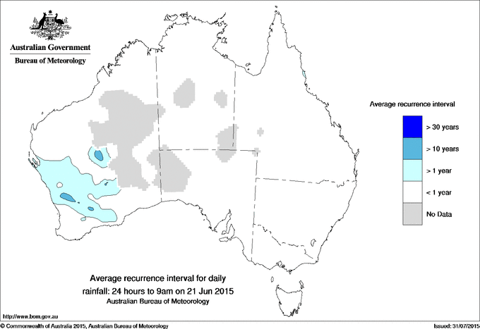 Australian daily rainfall average recurrence interval maps