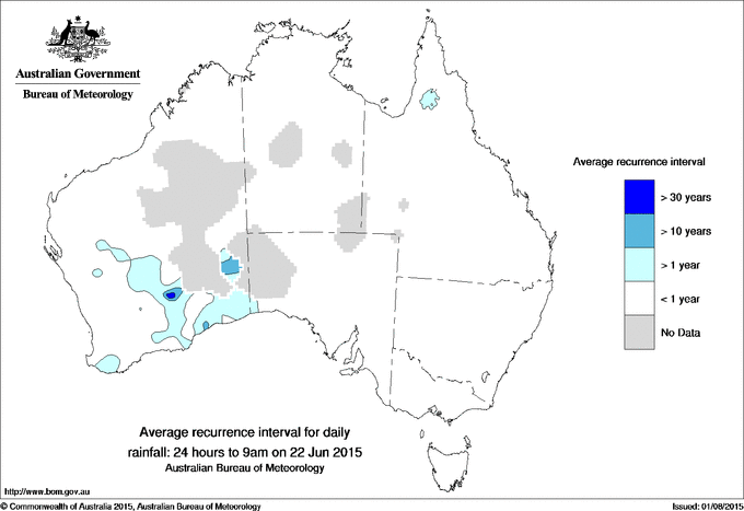 Australian daily rainfall average recurrence interval maps