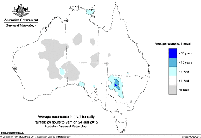Australian daily rainfall average recurrence interval maps