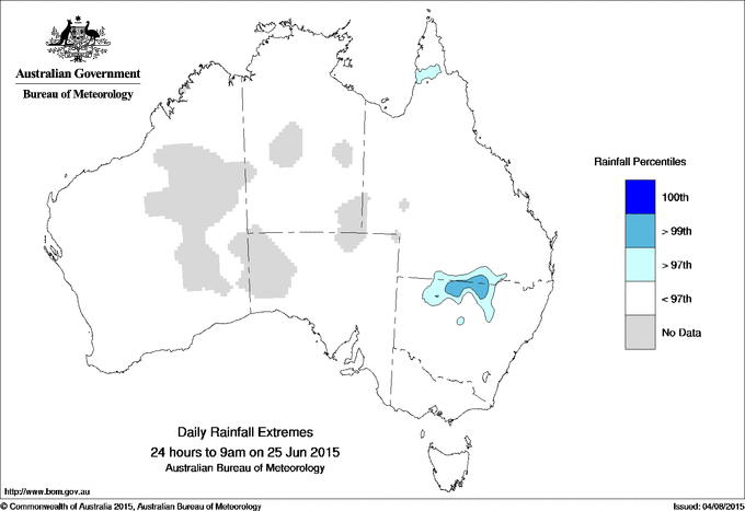 Australian daily rainfall extreme area maps