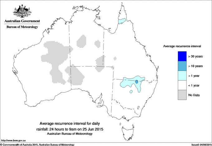 Australian daily rainfall average recurrence interval maps