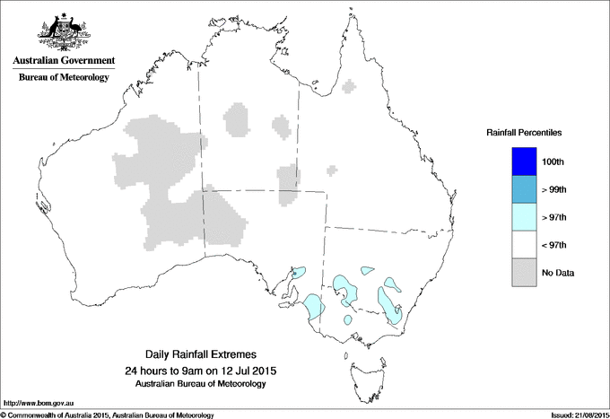 Australian daily rainfall extreme area maps