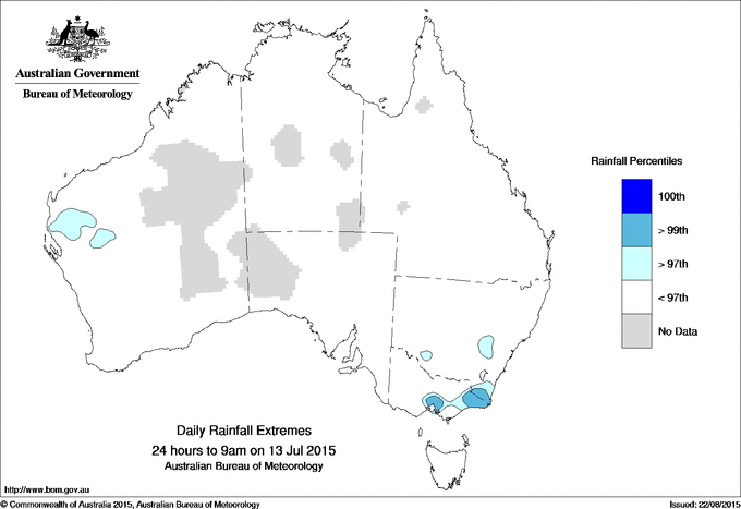 Australian daily rainfall extreme area maps