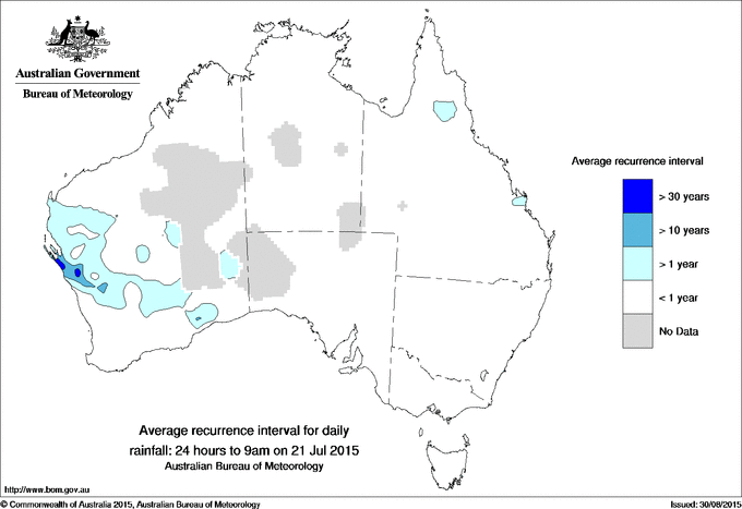 Australian daily rainfall average recurrence interval maps