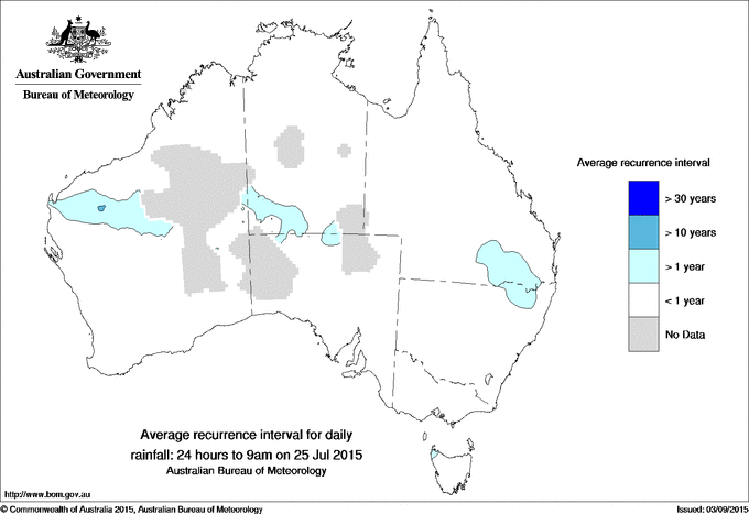 Australian daily rainfall average recurrence interval maps