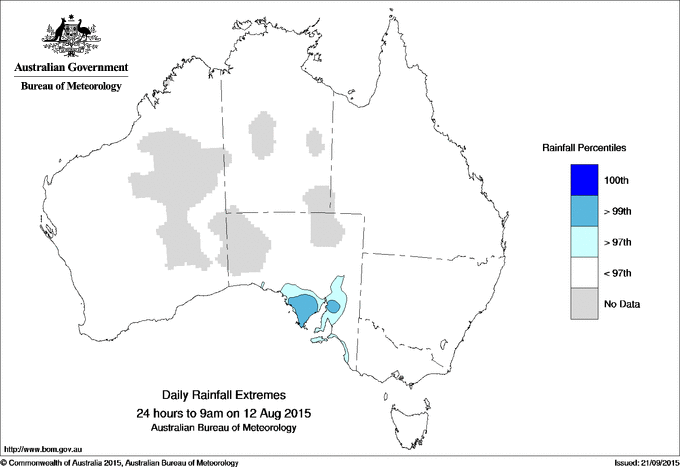Australian daily rainfall extreme area maps