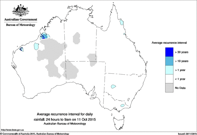 Australian daily rainfall average recurrence interval maps