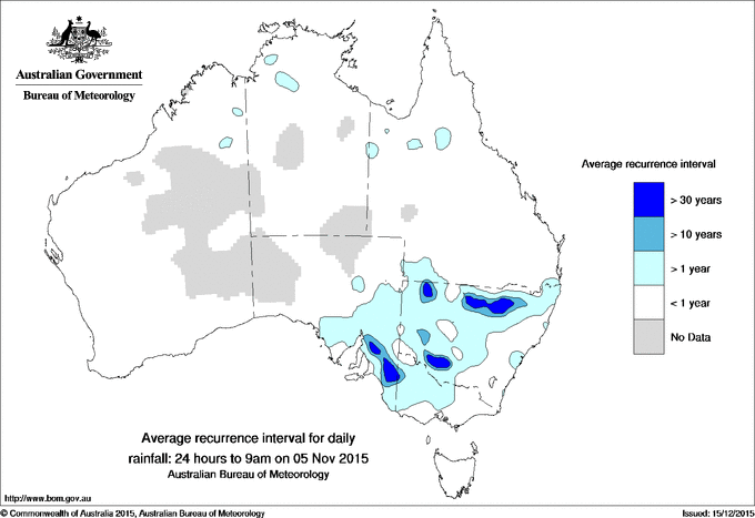 Australian daily rainfall average recurrence interval maps