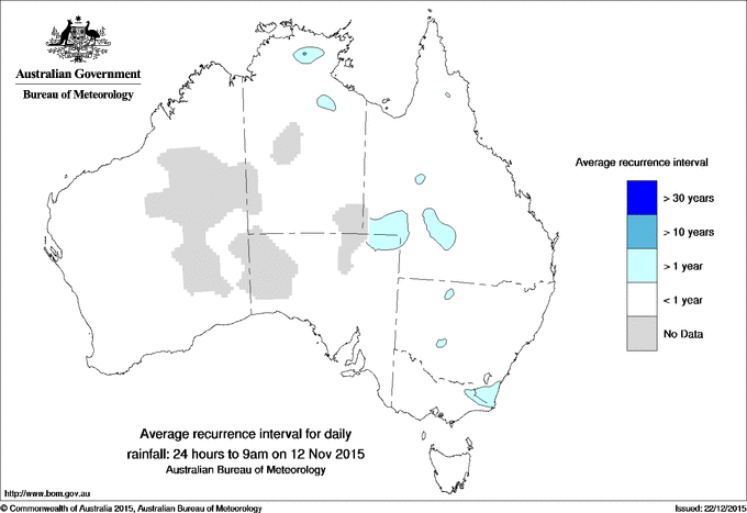 Australian daily rainfall average recurrence interval maps