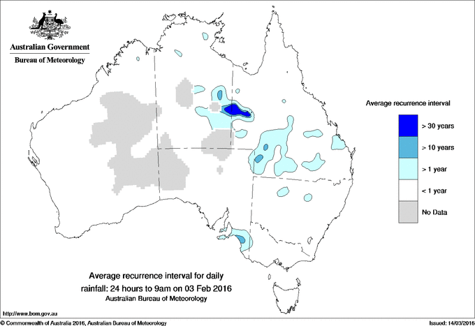 Australian daily rainfall average recurrence interval maps