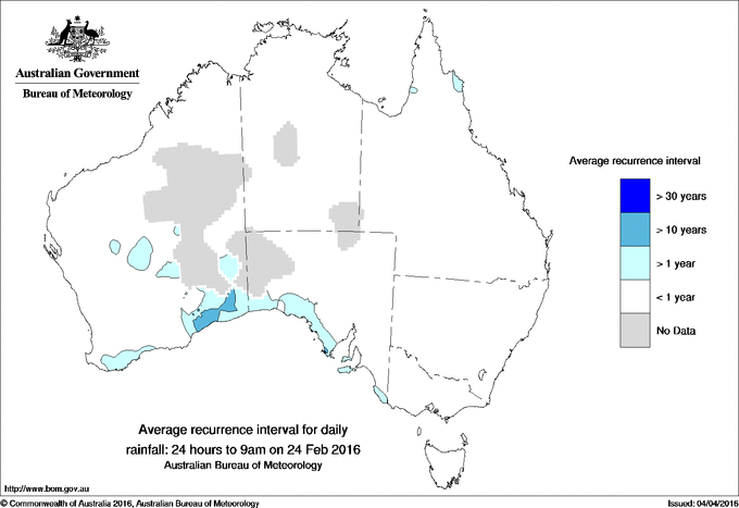 Australian daily rainfall average recurrence interval maps