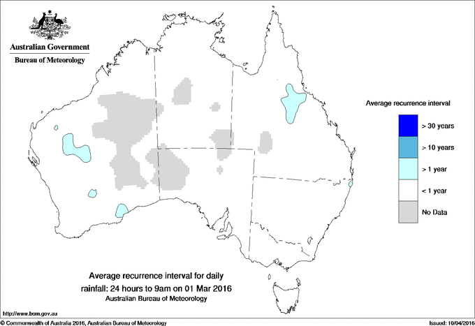 Australian daily rainfall average recurrence interval maps