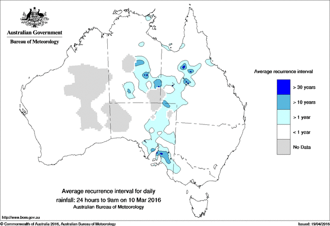 Australian daily rainfall average recurrence interval maps